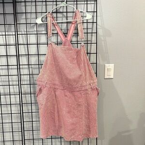 White Birch Pink and Black Striped Overalls Dress with shorts